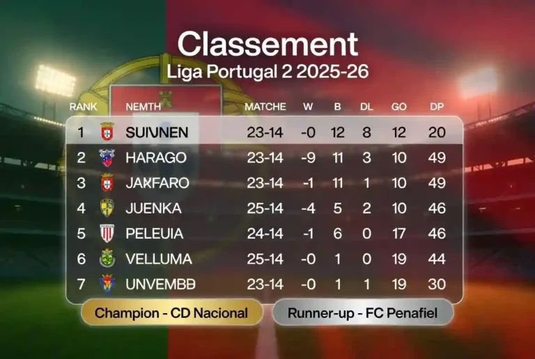 Classement Liga Portugal 2